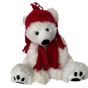 Belkie Bear Stuffed Animal 2009 Polar Furry Scarf Hat White Red